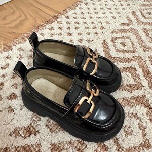 Stylish Black Kids Loafers with Gold Accents